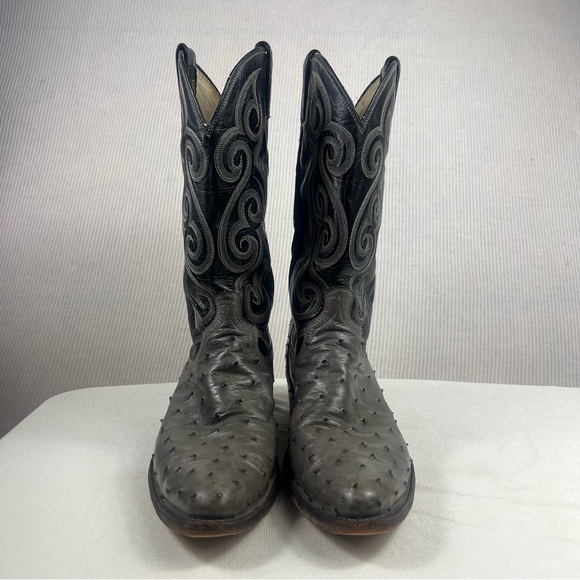 Vintage Dan Post Ostrich Leather Western Cowboy Boots - Picture 2 of 8